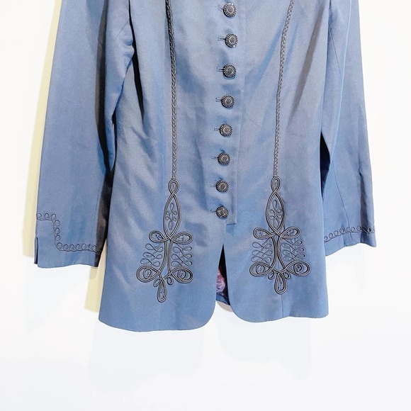 Anya Silk Blue Embroidered Details Mandarin Collar Blazer SZ4 - Picture 4 of 7